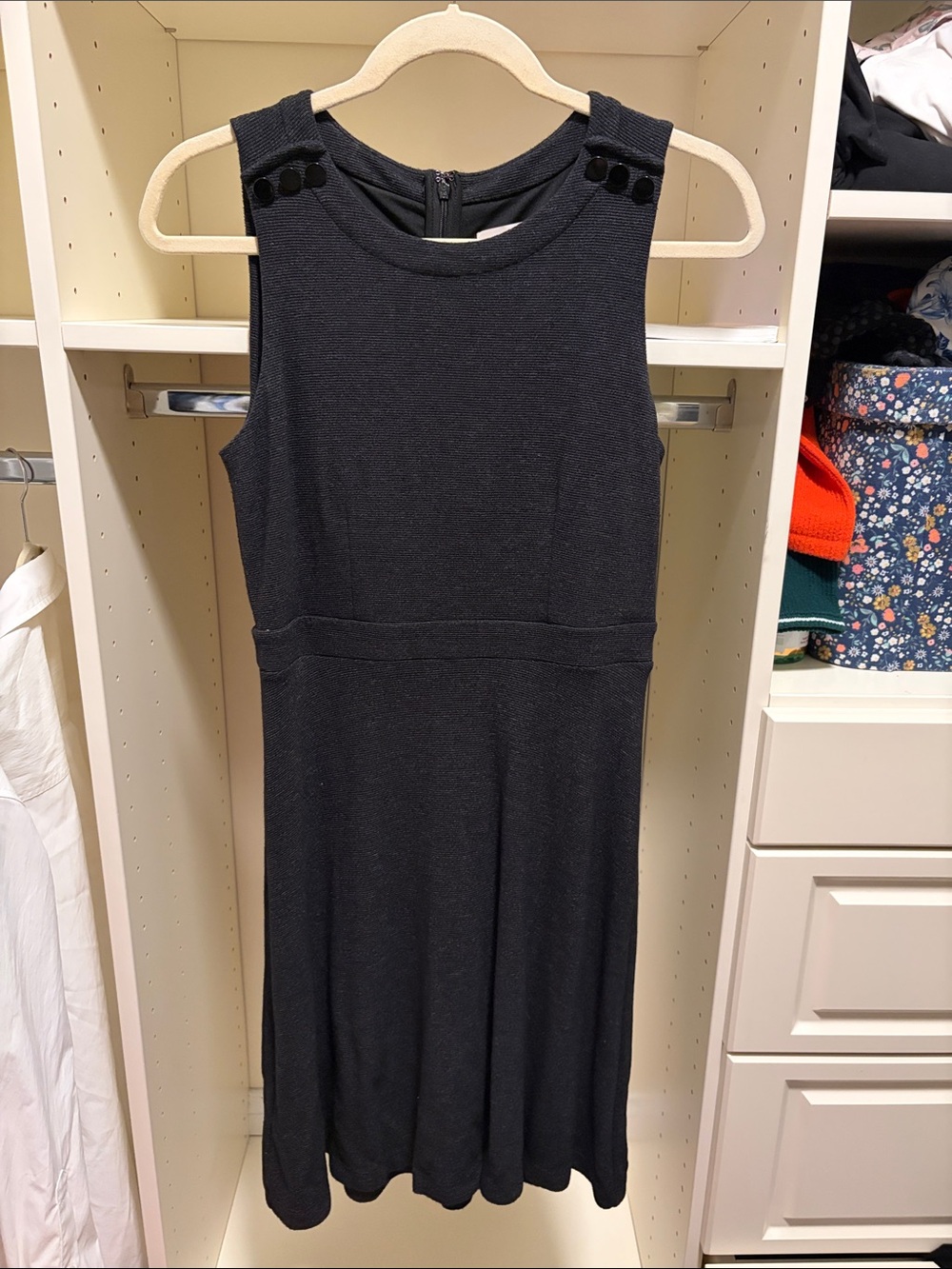 LOFT Black Sleeveless Midi Knit Dress with Button Straps